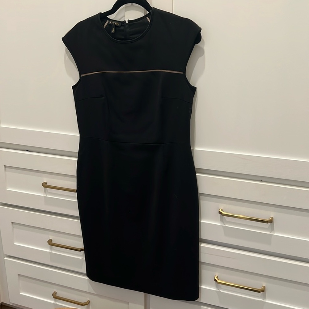Black Escada midi dress size 38 US Size 8. Mesh detailing.